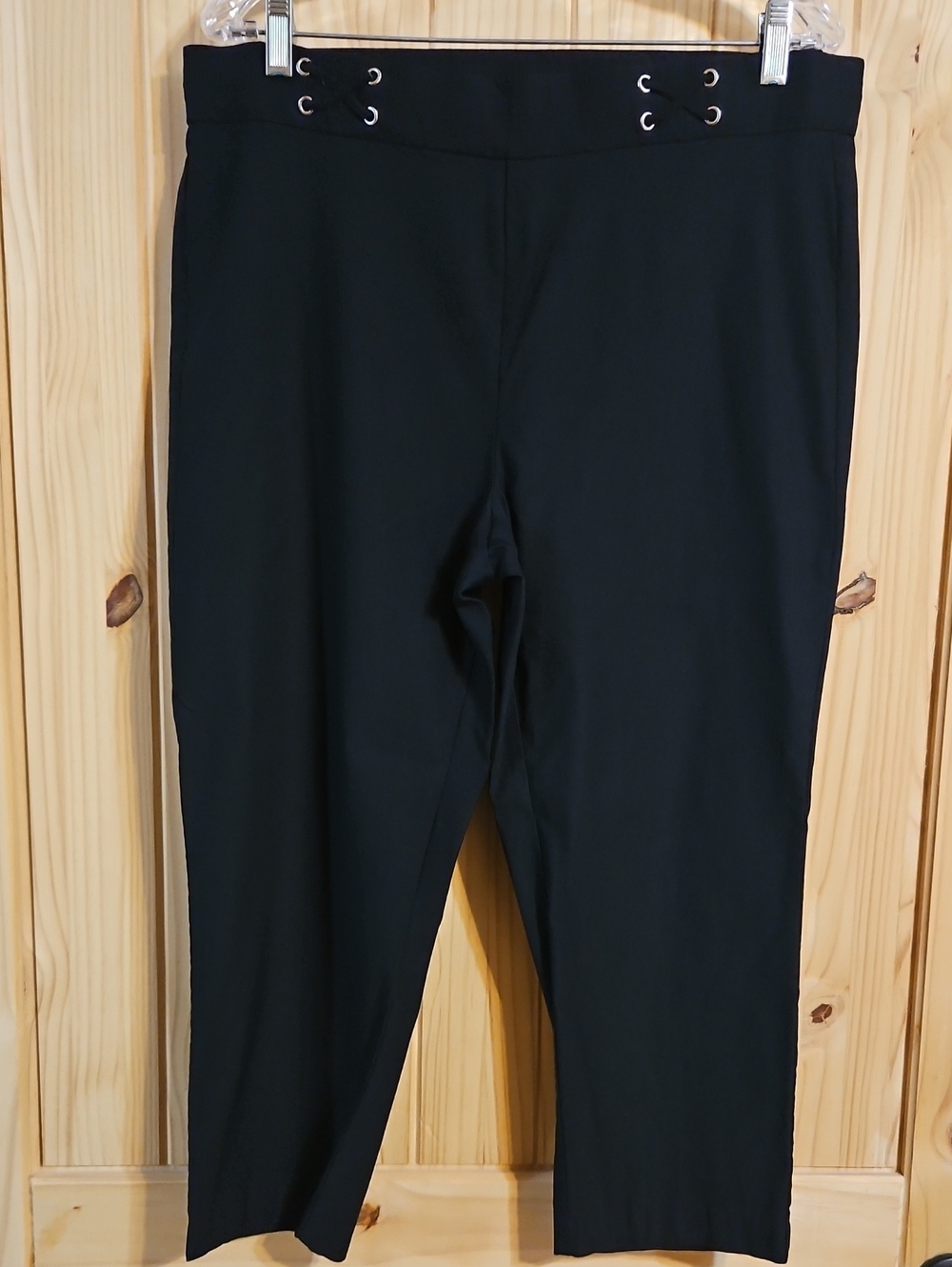 Rafaella Black Ankle Crop Pants with Grommet Waist Detail